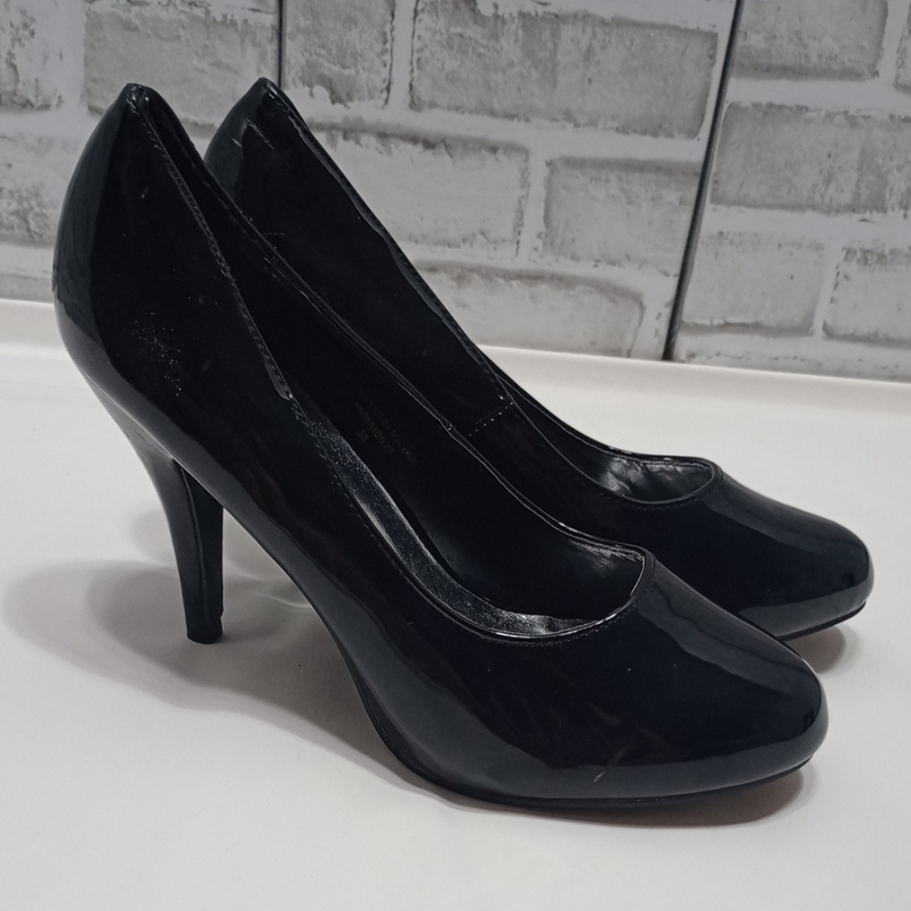 Women’s Heels Red Circle Black Pointy Pumps 10M - Picture 3 of 15